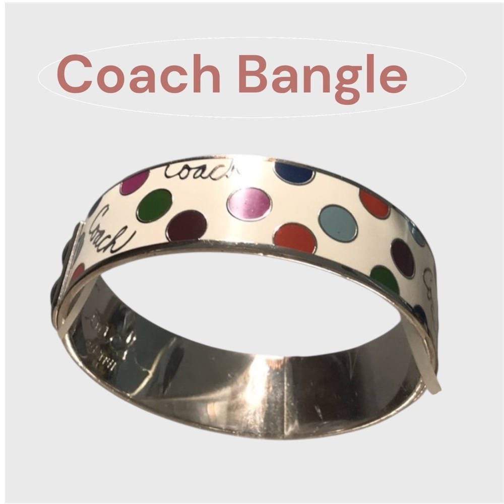 Coach Y2K White Enamel w/Multicolor Polka Dots Silver-Plated Bangle (7.5”D) NWOT - Picture 5 of 6